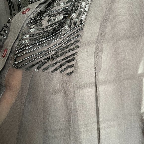 Kay Celine Dark Grey Sheer Silk Sequin Blouse - Picture 7 of 8